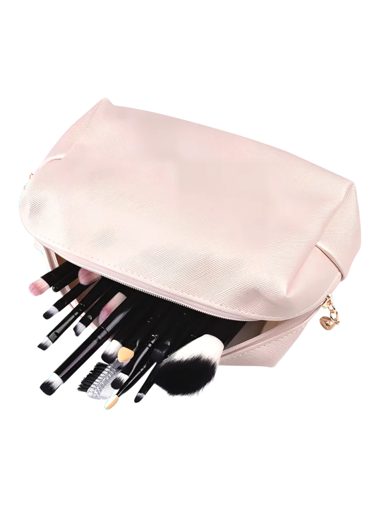 Trousses de maquillage imperméables simple compartiment vue intérieur rose poudré