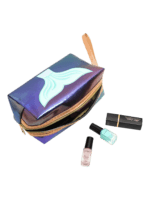 Trousses de sirènes brillantes et colorées de fille pour toilette ou maquillage modèle prune démonstration