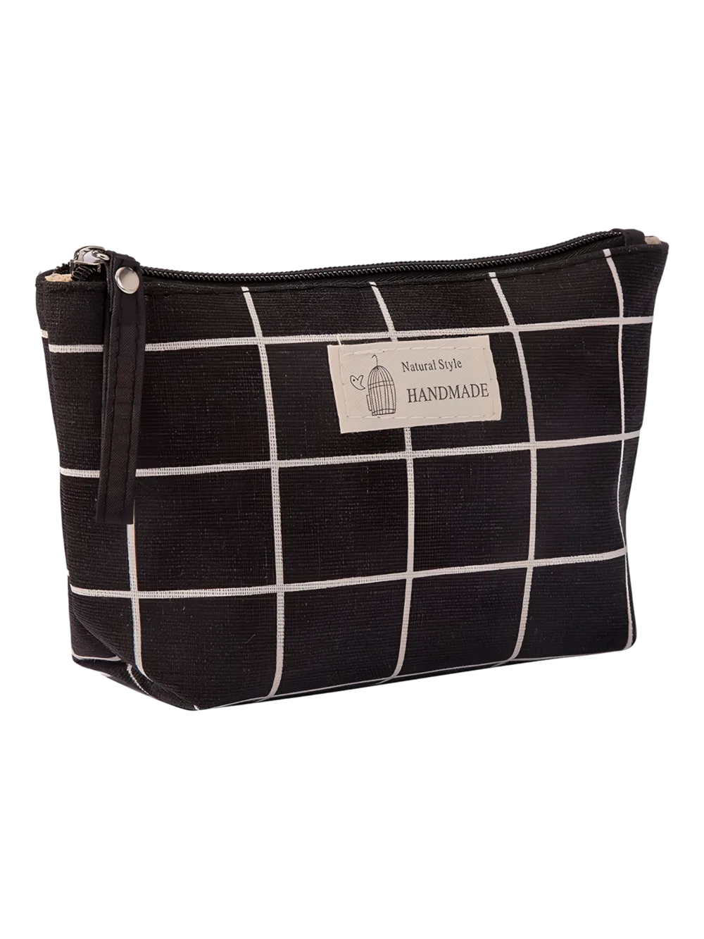 Borsa da toilette in tessuto a motivi geometrici, modello 2, nero con motivo a quadri Borsa da toilette in tessuto a motivi geometrici, modello 2, nero con motivo a quadri