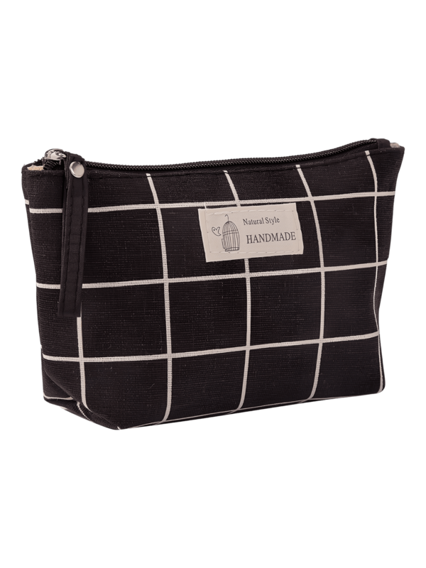 Neceser en tejido estampado geométrico, modelo 2, negro con estampado de cuadros