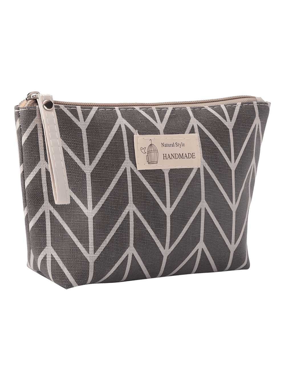 Neceser en tejido estampado geométrico, modelo 3, triangular gris Neceser en tejido estampado geométrico, modelo 3, triangular gris