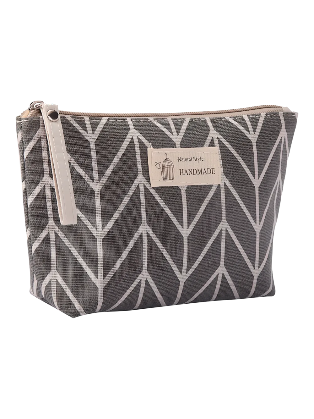 Borsa da toilette in tessuto a fantasia geometrica, modello 3 triangolare grigio Borsa da toilette in tessuto a fantasia geometrica, modello 3 triangolare grigio