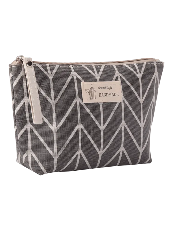 Borsa da toilette in tessuto a fantasia geometrica, modello 3 triangolare grigio