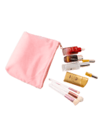 Trousses en velours colorées femme toilette maquillage modèle rose bonbon avec maquillage 2