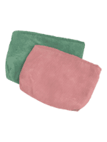 Trousses en velours colorées femme toilette maquillage présentation modèle rose et vert olive