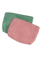 Trousses en velours colorées femme toilette maquillage présentation modèle rose et vert olive