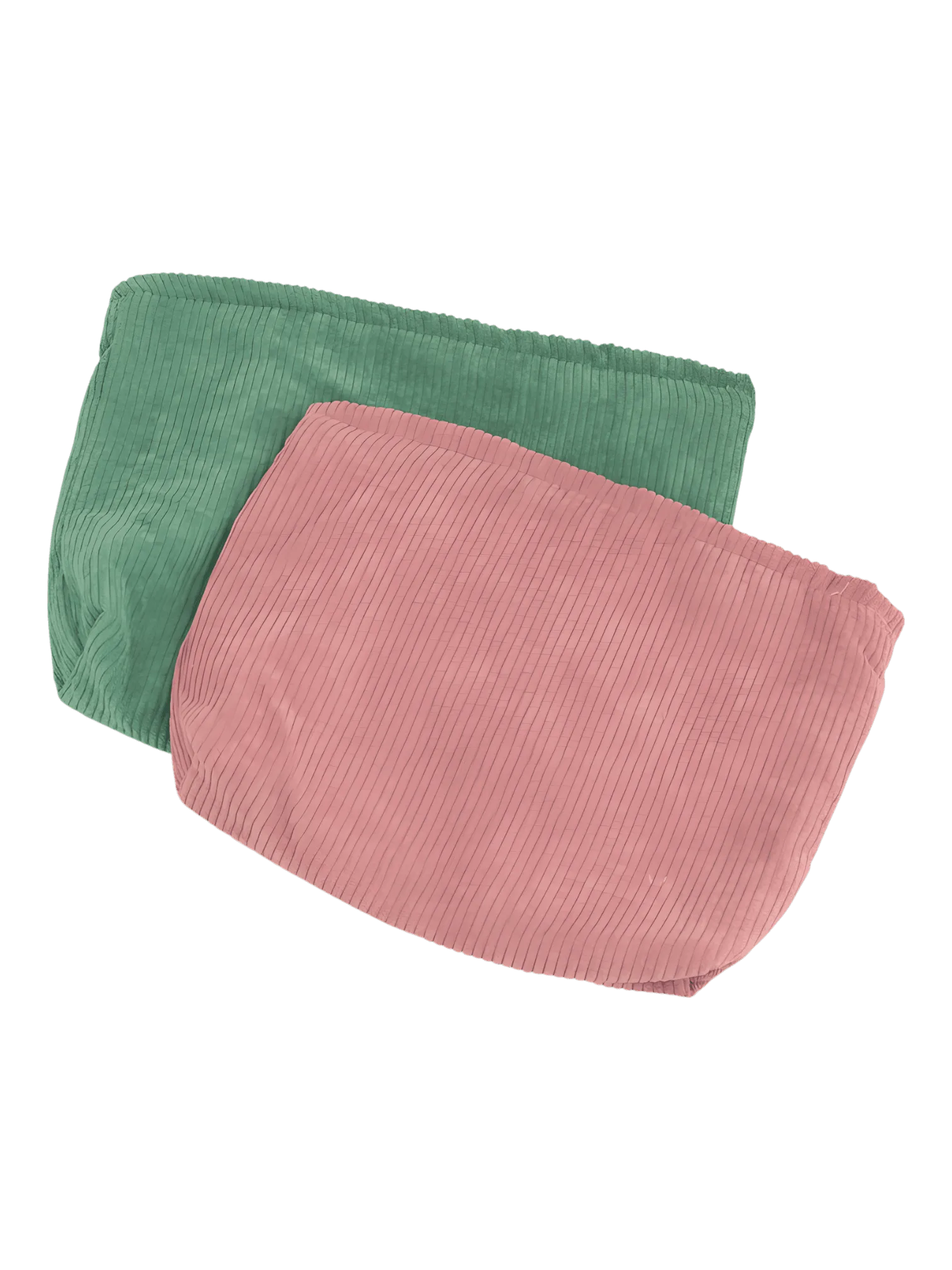 Trousses en velours colorées femme toilette maquillage présentation modèle rose et vert olive