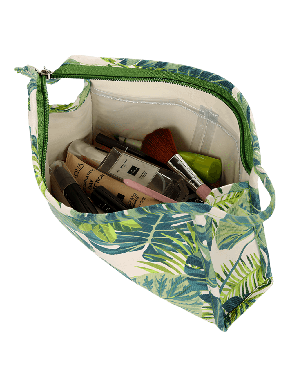 Trousses tropicales motif feuillages verts nature vue intérieure valentine