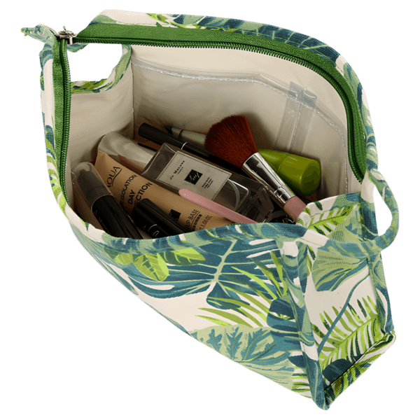 Trousses tropicales motif feuillages verts nature vue intérieure valentine