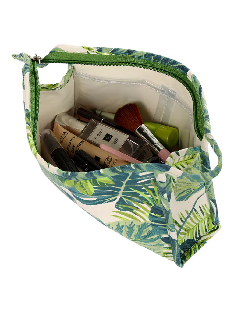 Trousses tropicales motif feuillages verts nature vue intérieure valentine