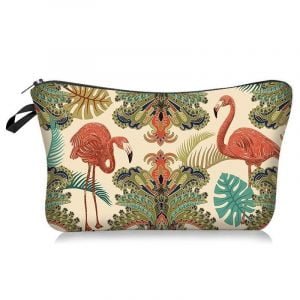 Trousse de maquillage femme motif flamants roses exotiques