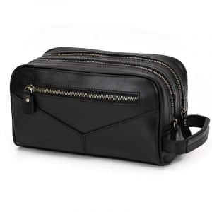 Trousse de toilette en cuir noir de vache véritable pour homme ou femme