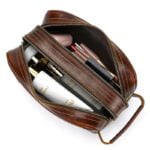 Trousse toilette cuir véritable couleur brun pour homme ou femme vue dessus