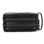 Trousse toilette cuir véritable couleur noir pour homme ou femme vue couchée face zip