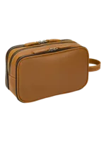 Grande trousse de toilette cuir compartimentée avec bandes élastiques modèle camel