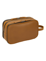 Neceser grande de piel con compartimentos y correas elásticas, modelo camel Neceser grande de piel con compartimentos y correas elásticas, modelo camel