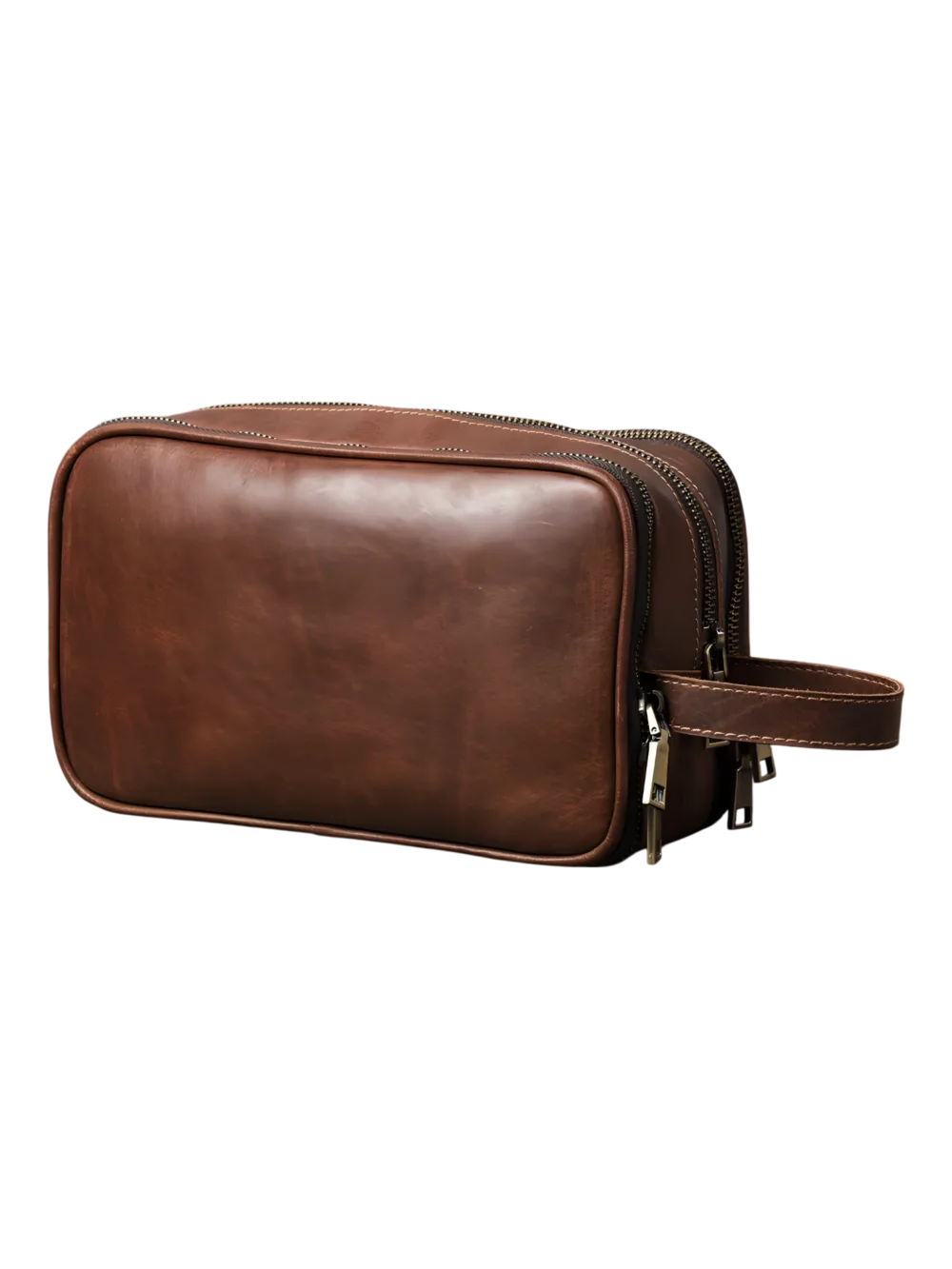 Grande trousse de toilette cuir compartimentée avec bandes élastiques modèle chocolat