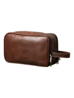 Grande trousse de toilette cuir compartimentée avec bandes élastiques modèle chocolat