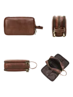 Borsa da toilette grande in pelle con scomparti e cinghie elastiche modello di presentazione Borsa da toilette grande in pelle con scomparti e cinghie elastiche modello di presentazione
