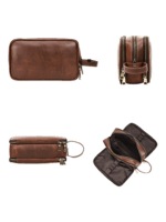 Grande trousse de toilette cuir compartimentée avec bandes élastiques présentation modèle Grande trousse de toilette cuir compartimentée avec bandes élastiques présentation modèle