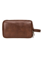Large compartmentalized leather toiletry bag with front elastic straps, chocolate model Large compartmentalized leather toiletry bag with front elastic straps, chocolate model