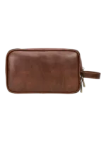 Grande trousse de toilette cuir compartimentée avec bandes élastiques vue face modèle chocolat