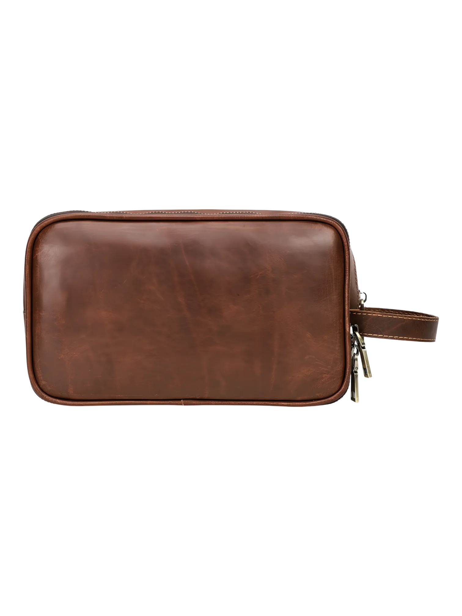 Grande trousse de toilette cuir compartimentée avec bandes élastiques vue face modèle chocolat