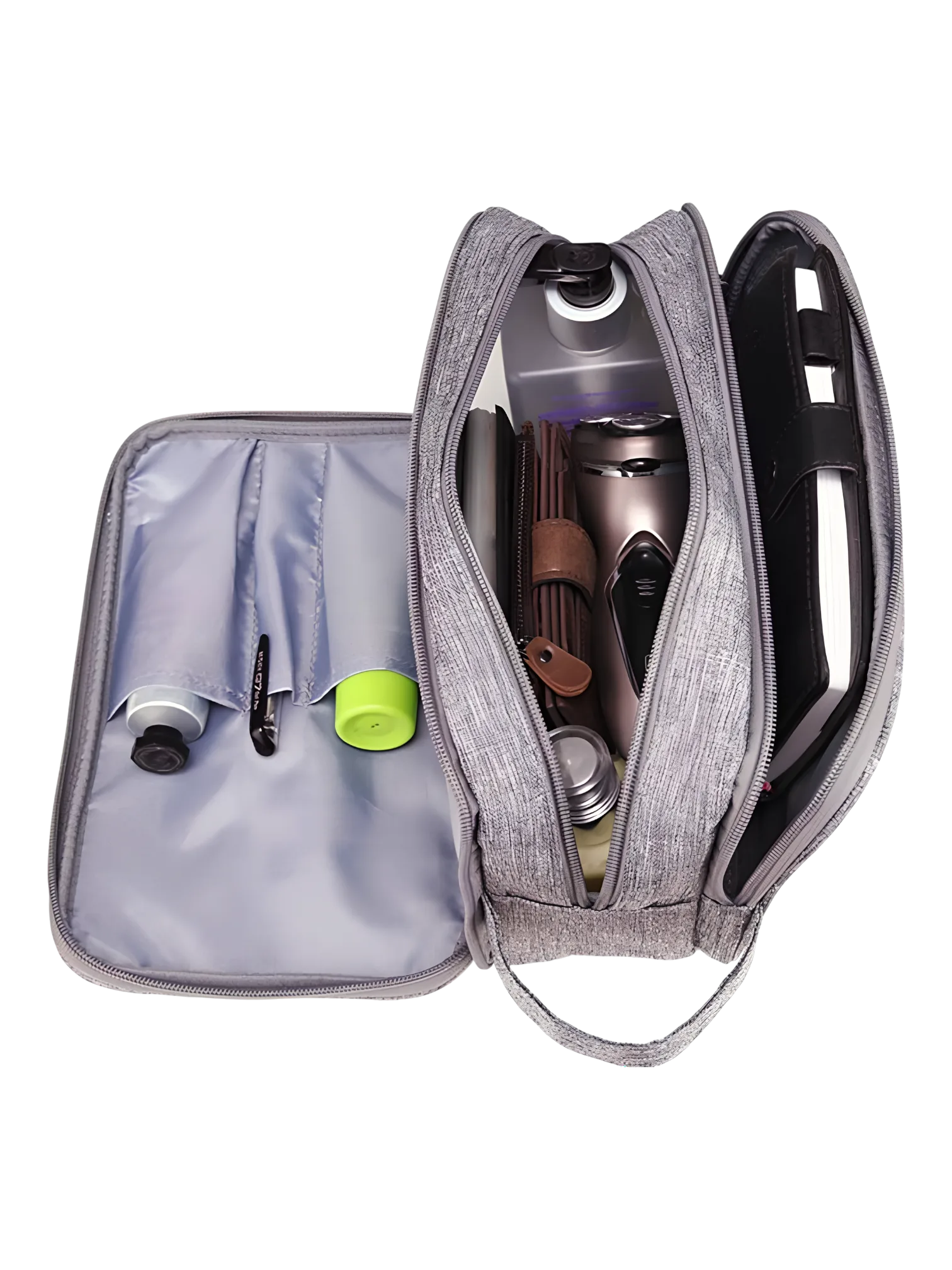 Grande trousse de toilette organisée avec multiples compartiments unisexe vue intérieure modèle gris 1