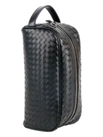 Trousse de toilette en cuir tressé noir homme simple compartiment (11)