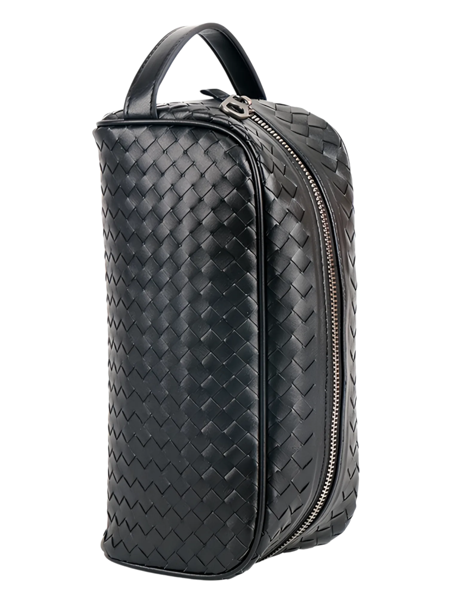 Trousse de toilette en cuir tressé noir homme simple compartiment (11)