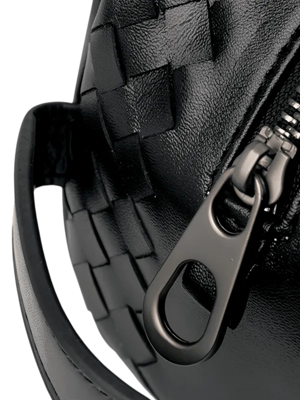 Toilettentasche aus schwarzem geflochtenem Leder für Herren, einfaches Fach (12)