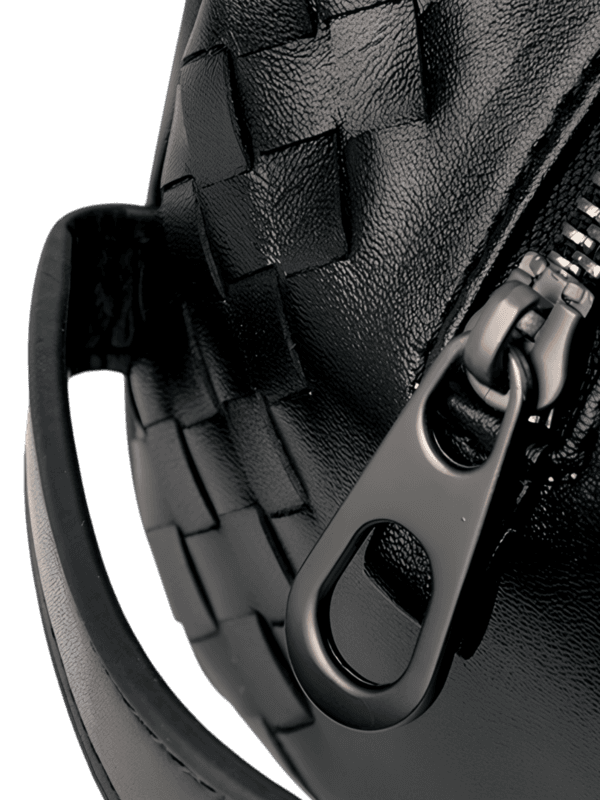 Trousse de toilette en cuir tressé noir homme simple compartiment (12)