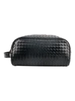 Trousse de toilette en cuir tressé noir homme simple compartiment (2)