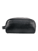 Neceser de viaje de cuero trenzado negro para hombre con un compartimento (2) Neceser de viaje de cuero trenzado negro para hombre con un compartimento (2)