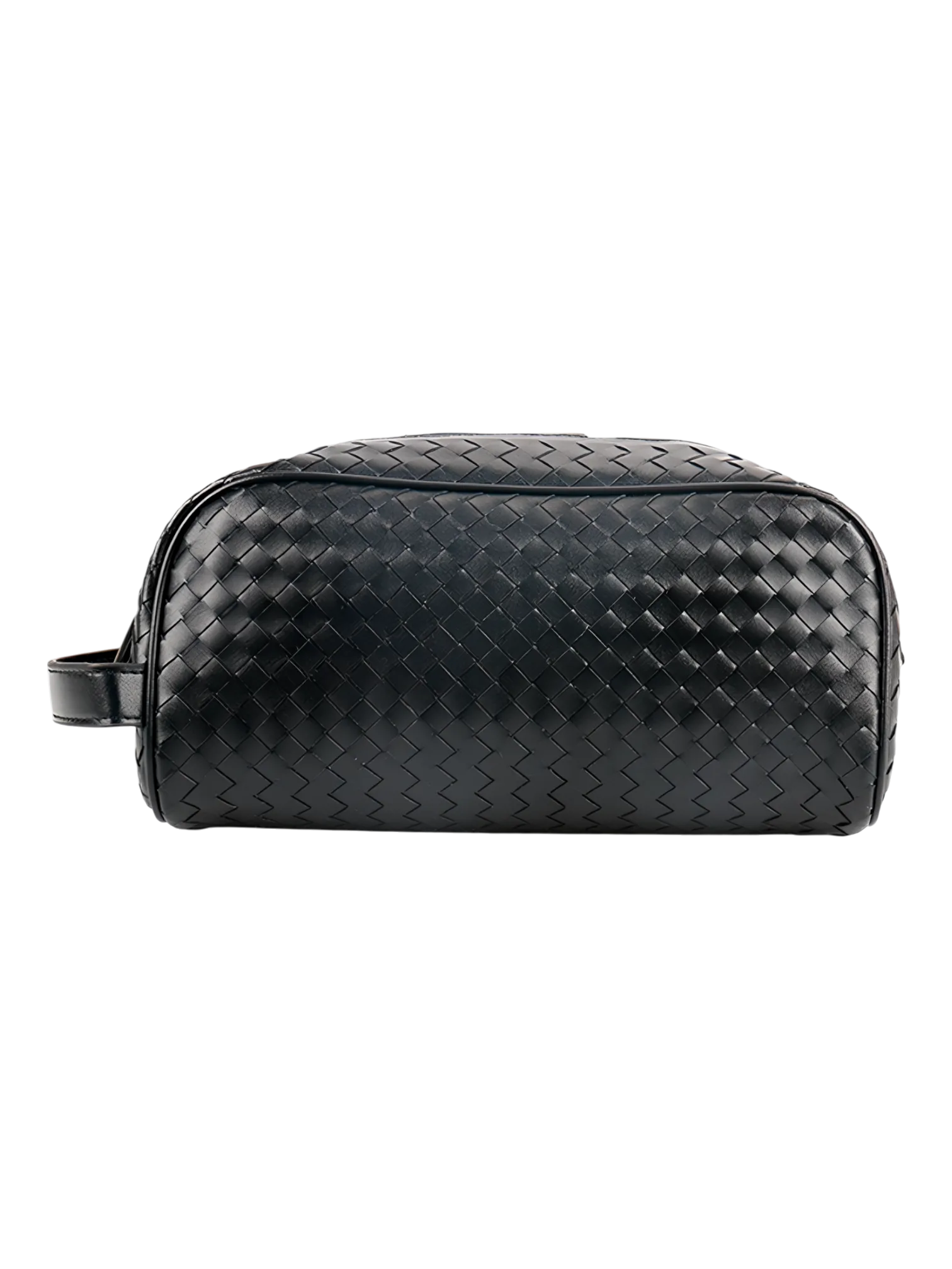 Trousse de toilette en cuir tressé noir homme simple compartiment (2)