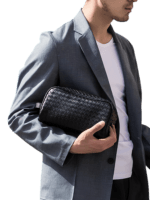 Saco de viagem em pele preta entrançada para homem com um compartimento (5) Saco de viagem em pele preta entrançada para homem com um compartimento (5)