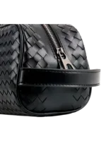 Trousse de toilette en cuir tressé noir homme simple compartiment (6)