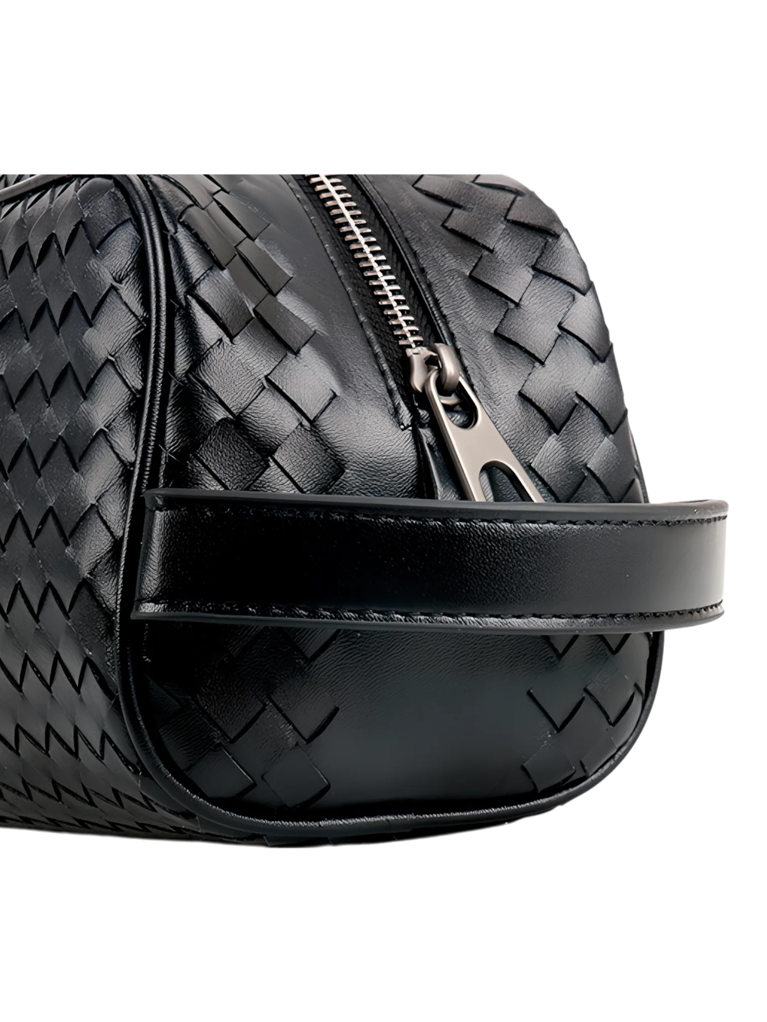 Trousse de toilette en cuir tressé noir homme simple compartiment (6)