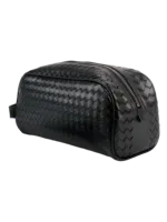 Trousse de toilette en cuir tressé noir homme simple compartiment (7)