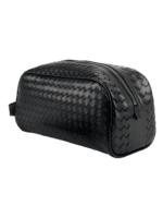 Trousse de toilette en cuir tressé noir homme simple compartiment (7) Trousse de toilette en cuir tressé noir homme simple compartiment (7)