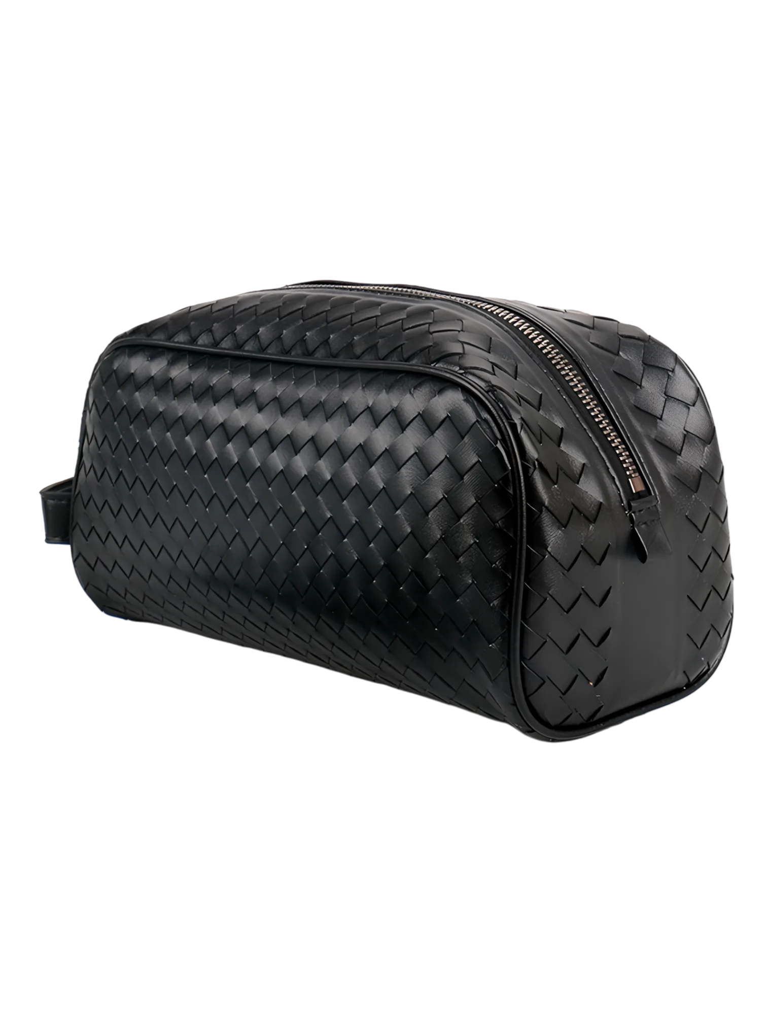 Trousse de toilette en cuir tressé noir homme simple compartiment (7)