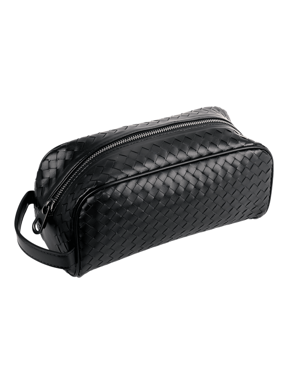 Trousse de toilette en cuir tressé noir homme simple compartiment (8) Trousse de toilette en cuir tressé noir homme simple compartiment (8)