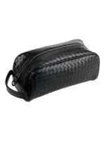 Trousse de toilette en cuir tressé noir homme simple compartiment (8)