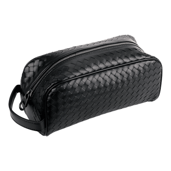 Trousse de toilette en cuir tressé noir homme simple compartiment (8)