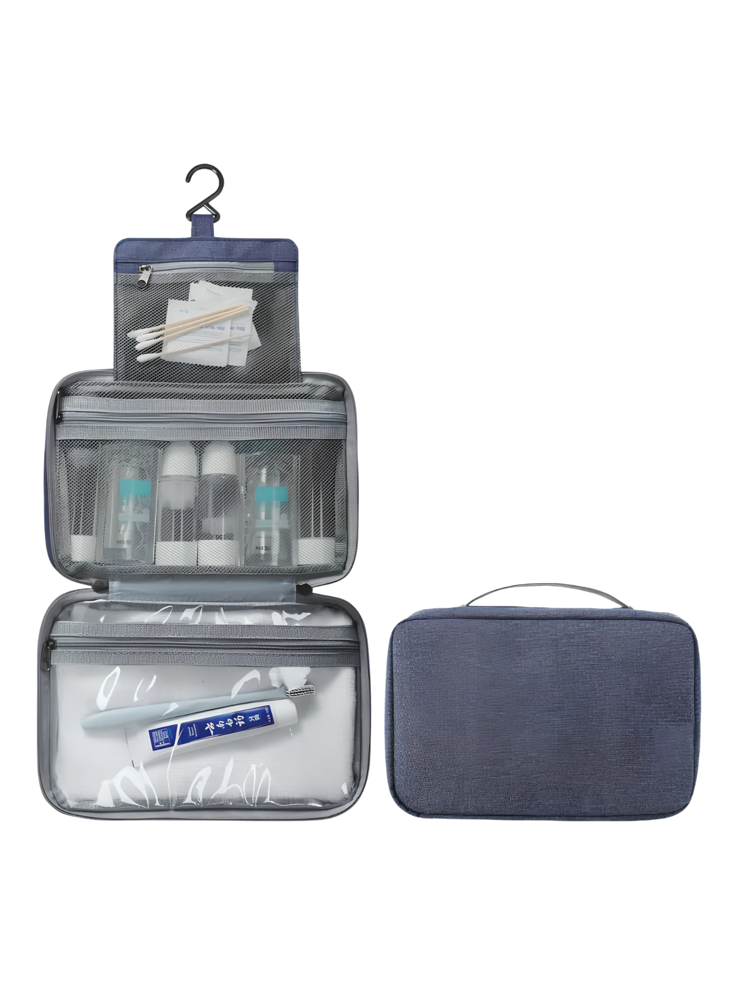Trousse de toilette pliable à suspendre couleur unie bleu