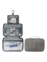 Trousse de toilette pliable à suspendre couleur unie gris