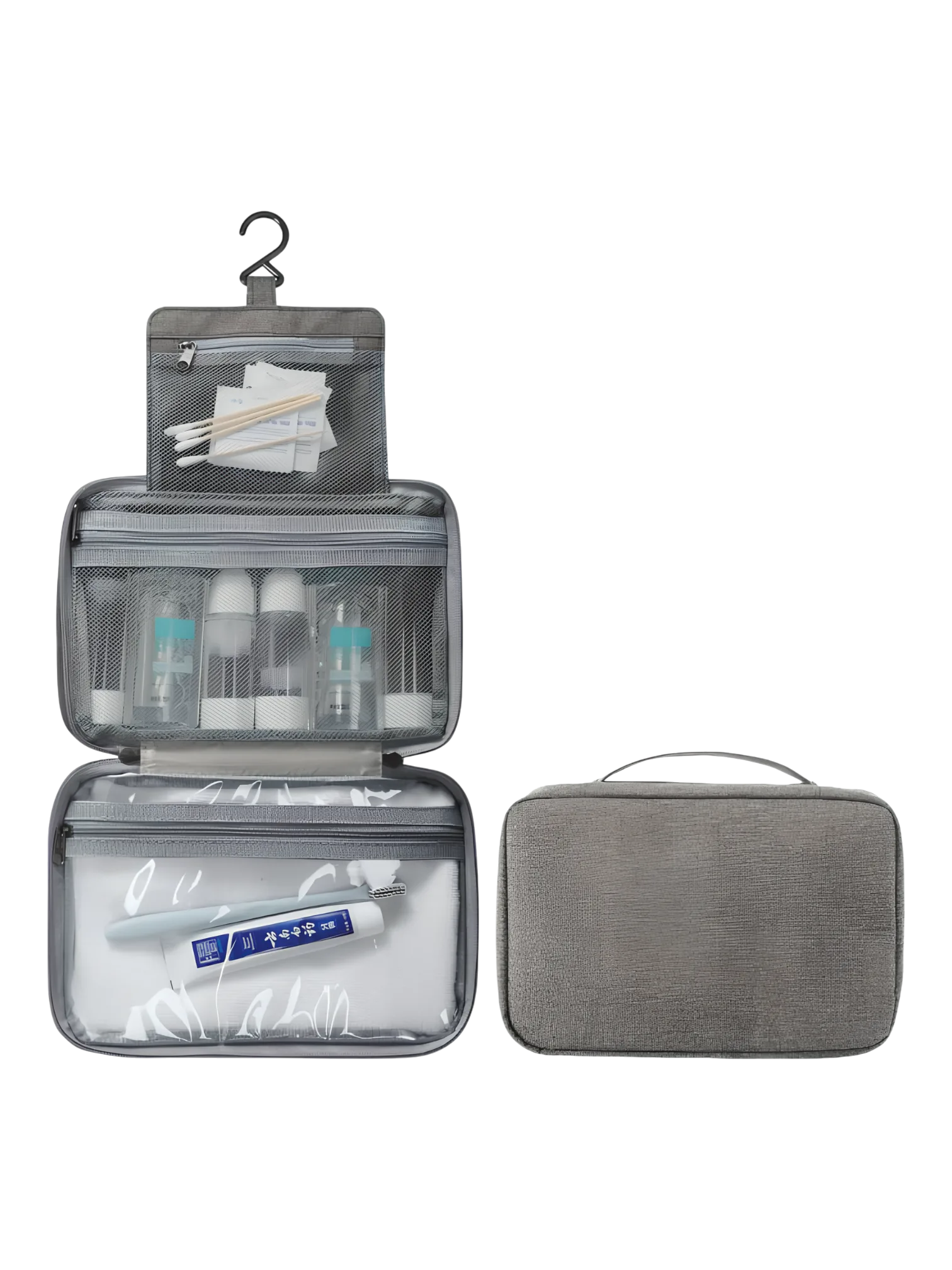 Trousse de toilette pliable à suspendre couleur unie gris