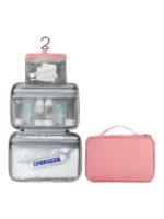 Trousse de toilette pliable à suspendre couleur unie rose