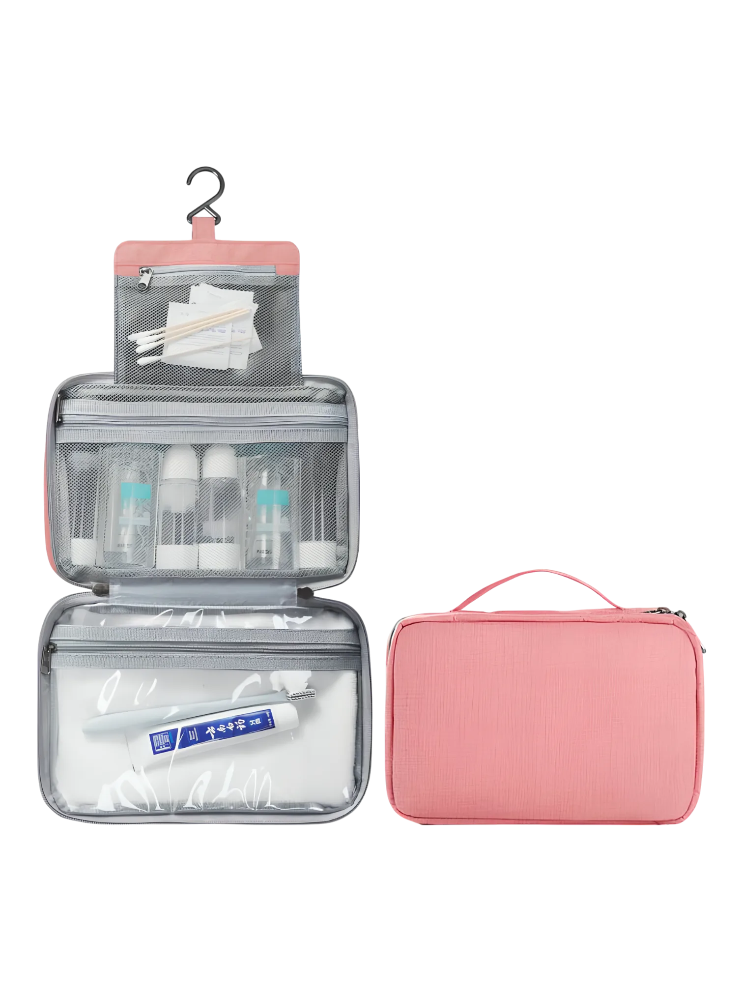 Trousse de toilette pliable à suspendre couleur unie rose