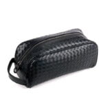 Trousse de toilette de luxe en cuir tressé noir pour homme tiers